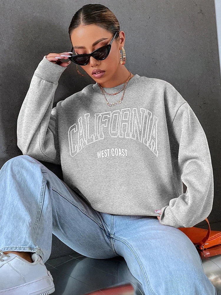 Women's Crew Neck California West Coast Print Hoodie