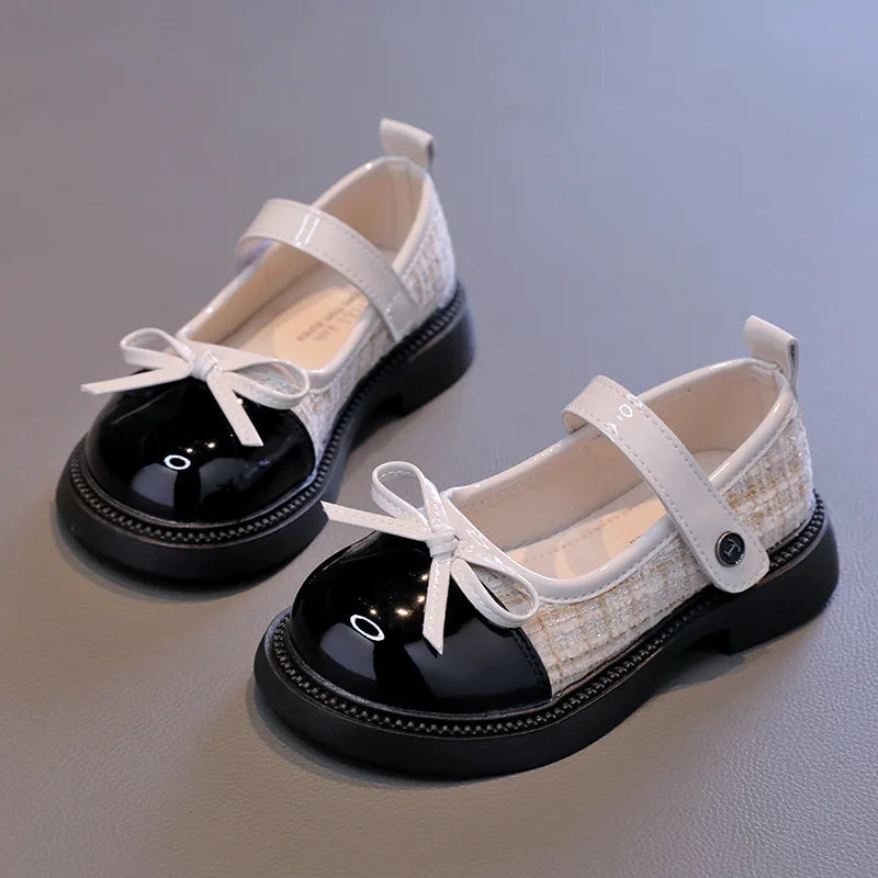 Kinder-Lederschuhe mit Patchwork-Schleife – Prinzessin Mary Jane Schuhe 