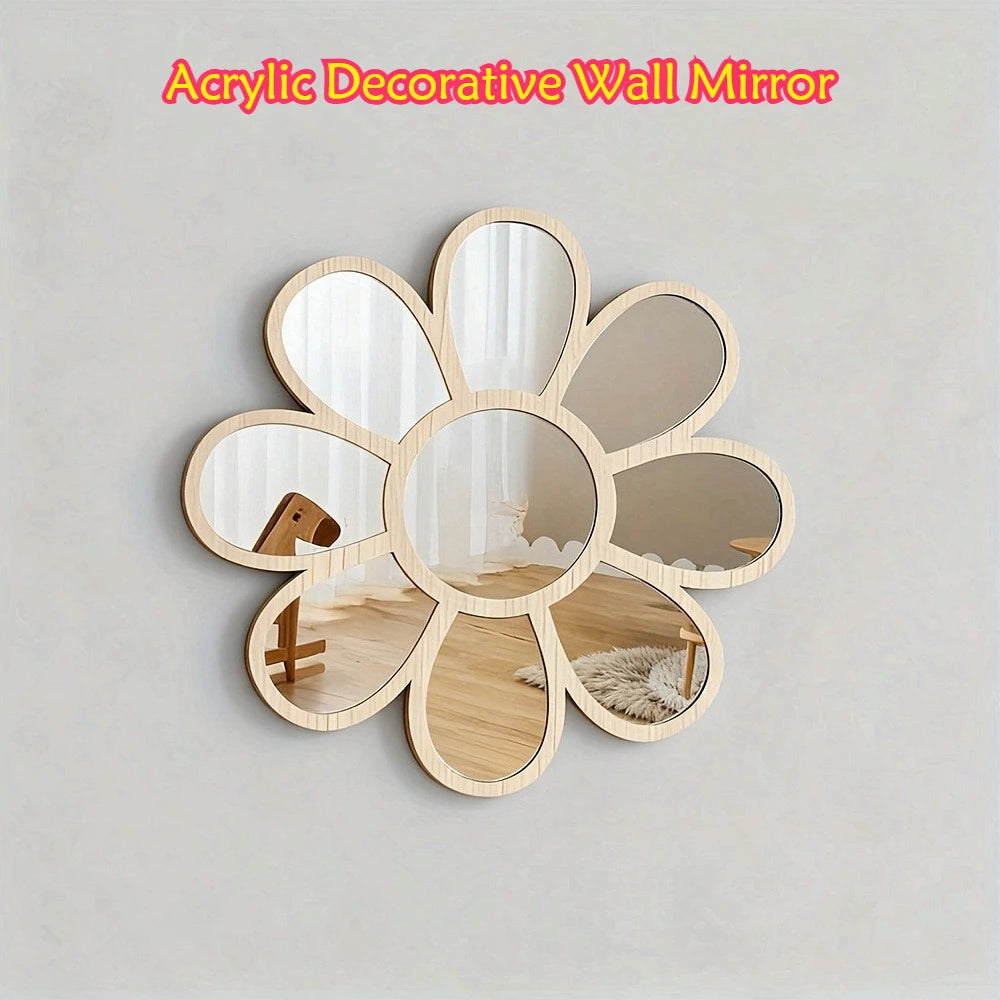 Vintage Boho Floral Wall Mirror – Daisy Flower Decorative Mirror