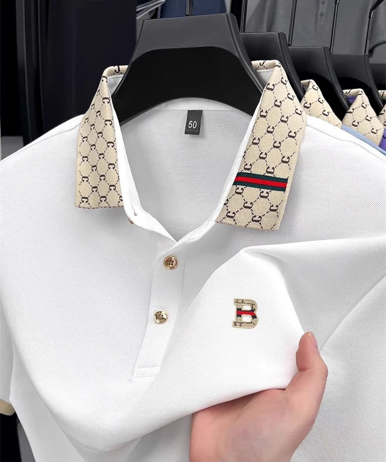 Men's Letter Embroidered Short Sleeve Polo Shirt