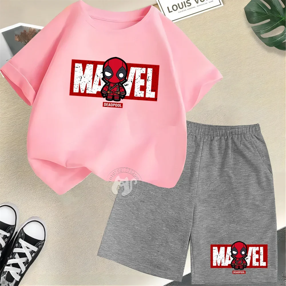 Niedliche Kurzarm-Outfits aus Baumwolle mit Cartoon-Print für Kinder