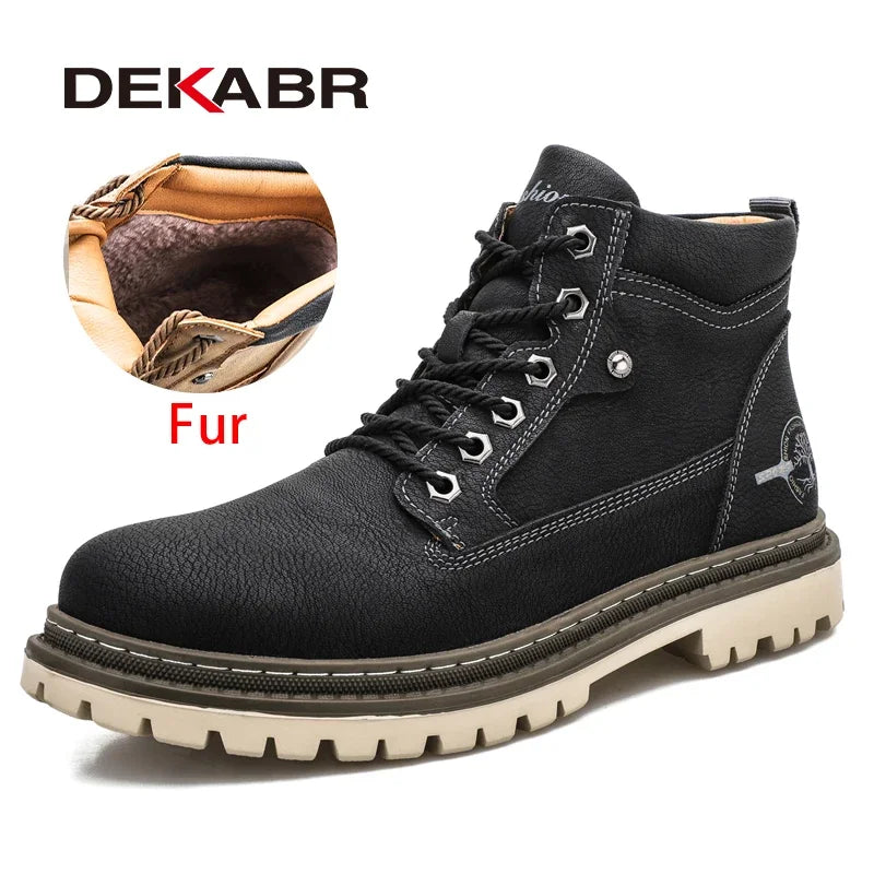 Men’s Warm Fur Lined Boots –  Wear-Resistant Comfort Retro Winter Shoes