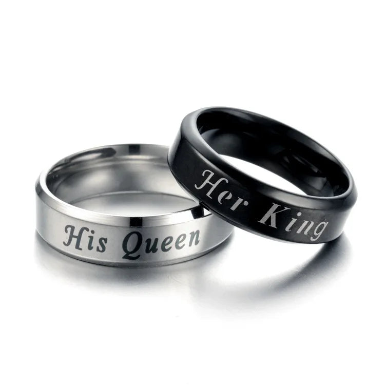 His Queen Her King Matching Couple Rings – Stainless Steel Wedding Bands