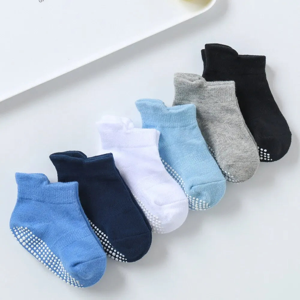 Chaussettes bateau antidérapantes en coton pour bébé, 6 paires/lot, pour garçons et filles