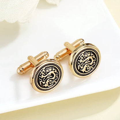 Dragon Totem Round Cufflinks for Men – Vintage Engraved Shirt Sleeve Buttons