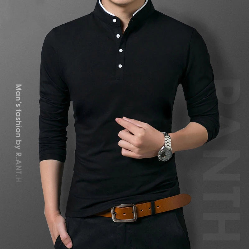 Men's Business Casual Polo Long Sleeve T-shirt