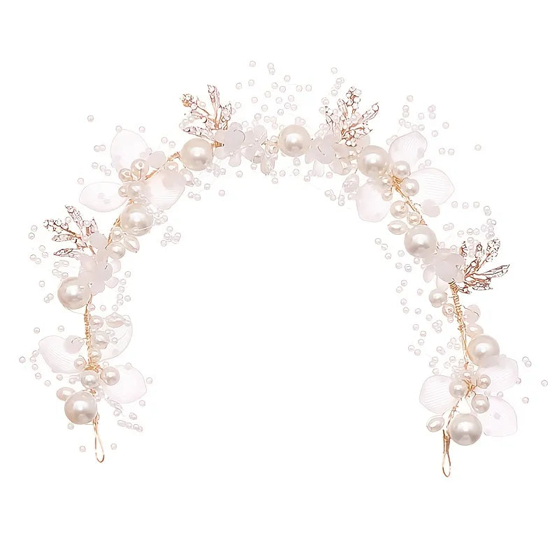 Women Pearl Flower Wedding Crown