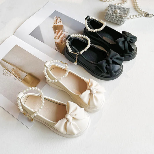 Baby Girl Pearls Ankle Strap Leather Shoes