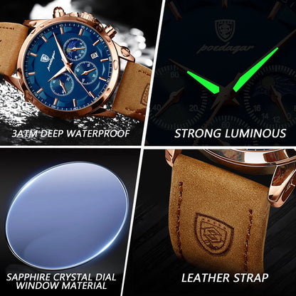 Men's Waterproof Leather Belt Watches