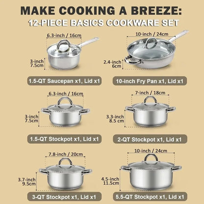 12-Piece Stainless Steel Cookware Set
