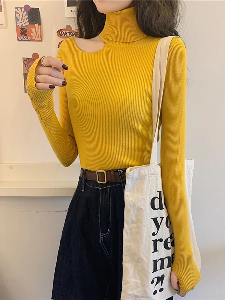 Lace Ruffle Turtleneck Sweater for Women's