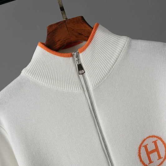 Women's Embroidered Zipper Autumn Winter Knitted Two Piece Set