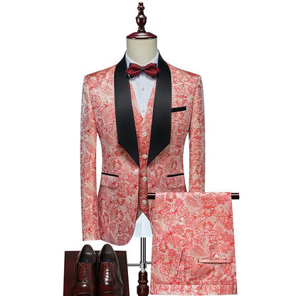 Men's Floral Three-Piece Evening Wedding Guest Dresses