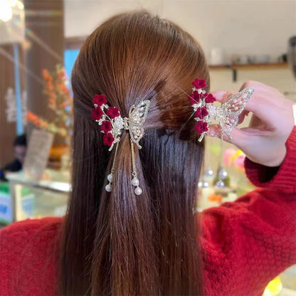 Rhinestone Butterfly Fringe Hair Clips - Metal Headdress