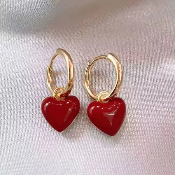 Gold Zircon Bowknot Stud Earrings with Red Pearl Flower