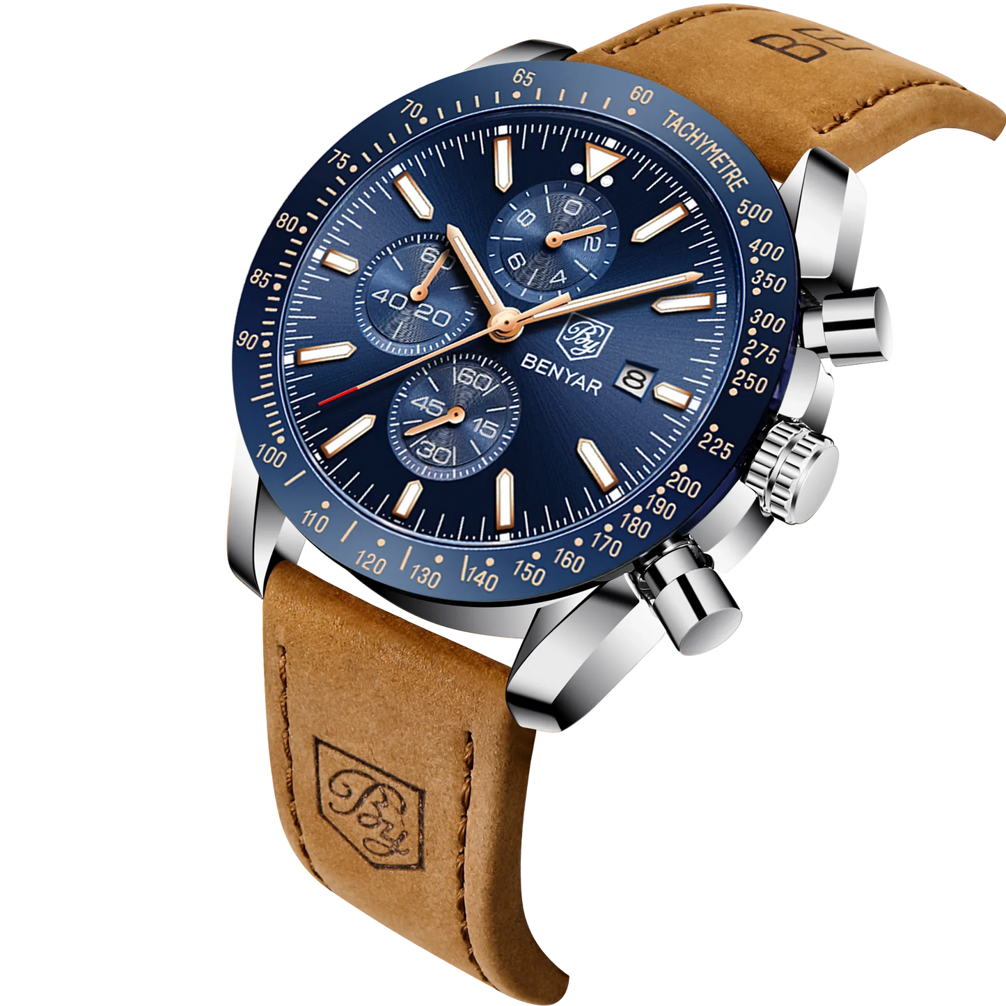 Montre chronographe à quartz pour homme – Montre-bracelet analogique étanche avec bracelet en cuir