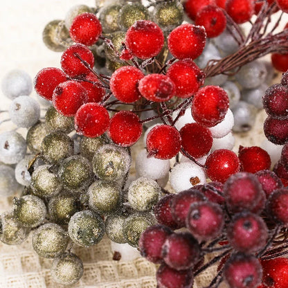 100/20Pcs Artificial Frosted Holly Berries for DIY