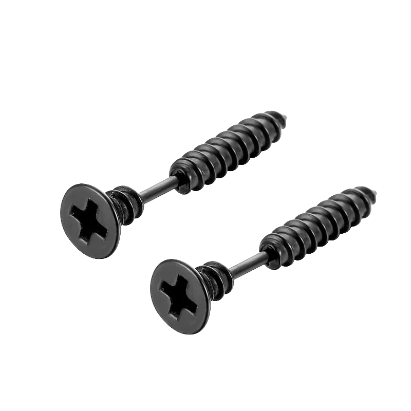 Black Stainless Steel Screw Stud Earrings