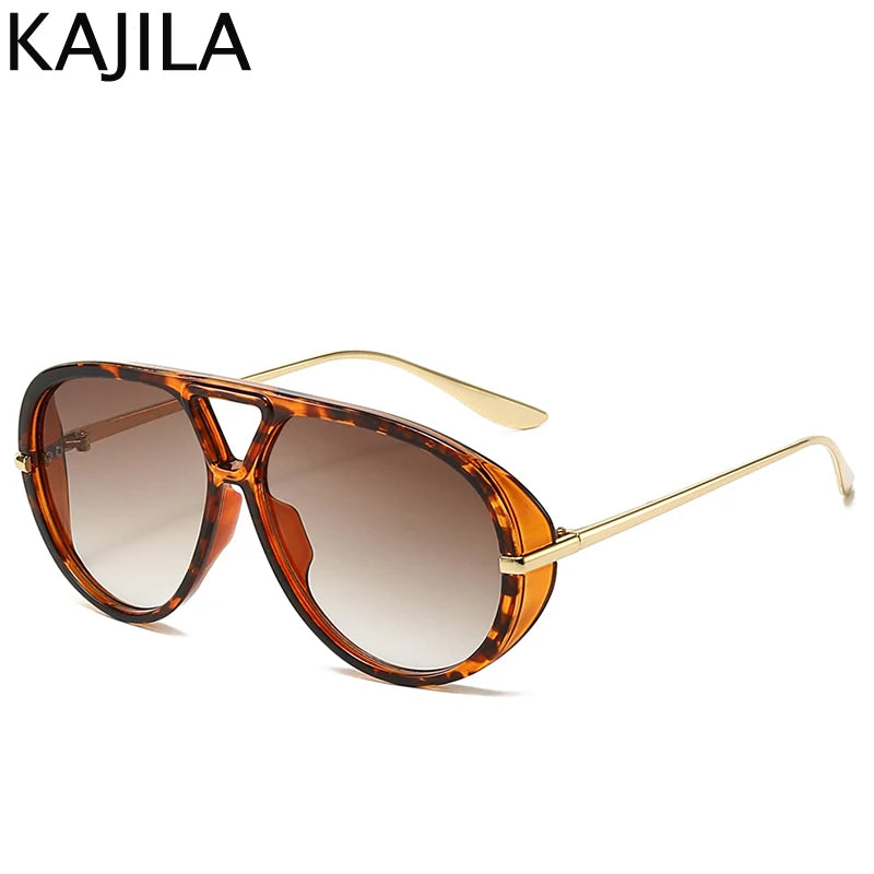 Women’s Oversized Oval Punk Pilot Sunglasses – Metal Frame UV400 Shades Sunglasses