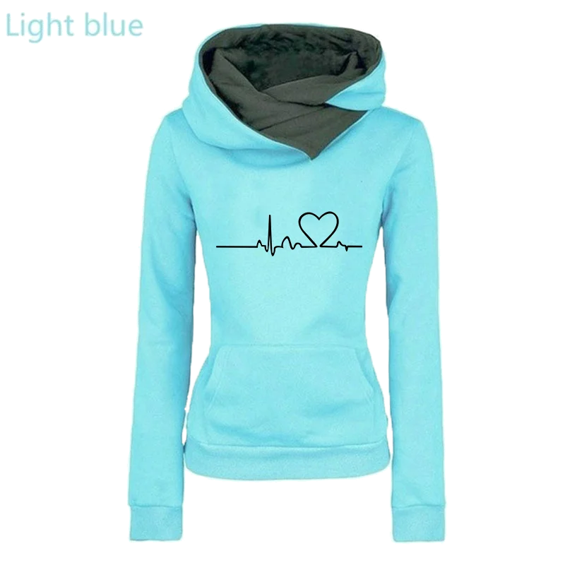 Women's LongSleeve Love Heartbeat Print Streetwear Hoodies
