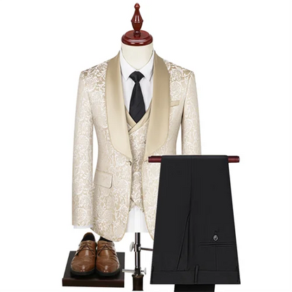 Costume de mariage 3 pièces pour homme en jacquard haute densité