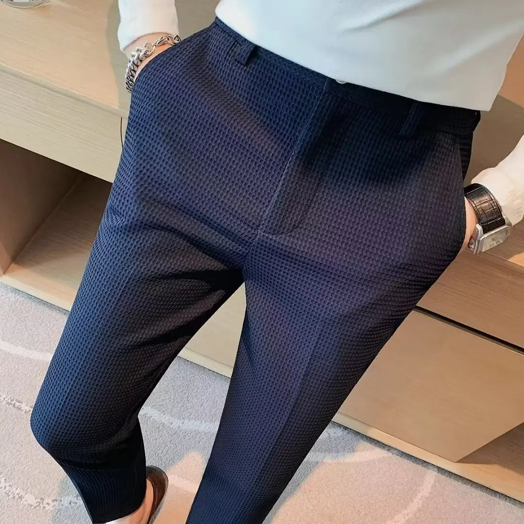 Pantalon de costume décontracté d'affaires coupe ajustée de style britannique pour hommes