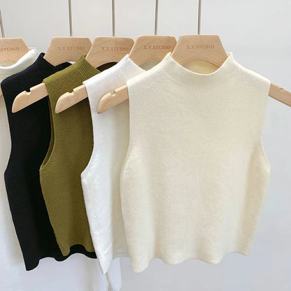 Half Turtleneck Knit Tank Summer Sleeveless Vest