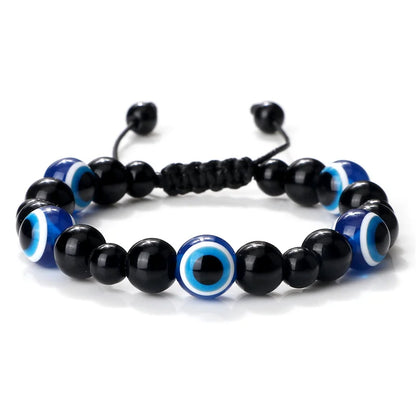 Unisex Black Matte Lava Bead Bracelet Blue Evil Eye Charm – Lucky Protection Bangle