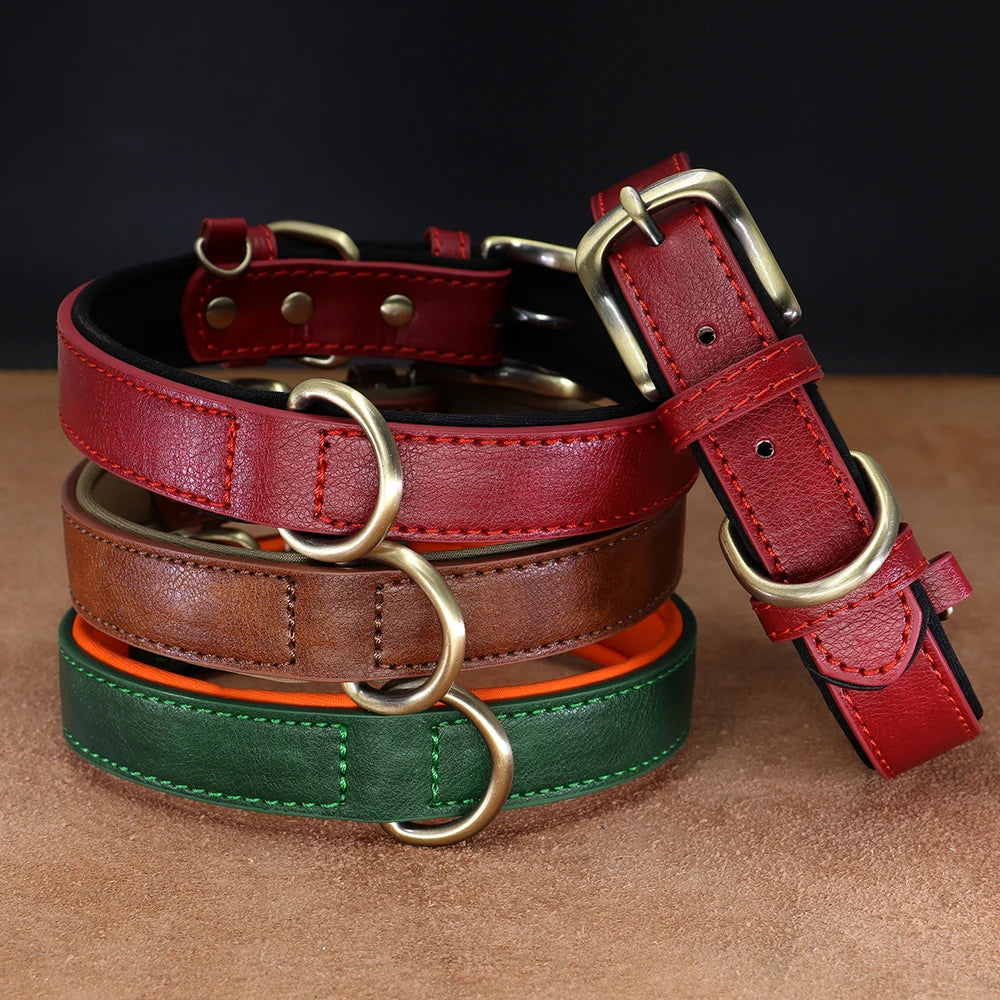 Leather Dog Collar - Adjustable Soft Padded Pet Collars