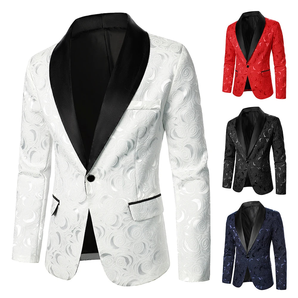 Blazer pour homme en jacquard à motif de roses luxueux