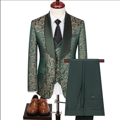 Costume de mariage 3 pièces pour homme en jacquard haute densité