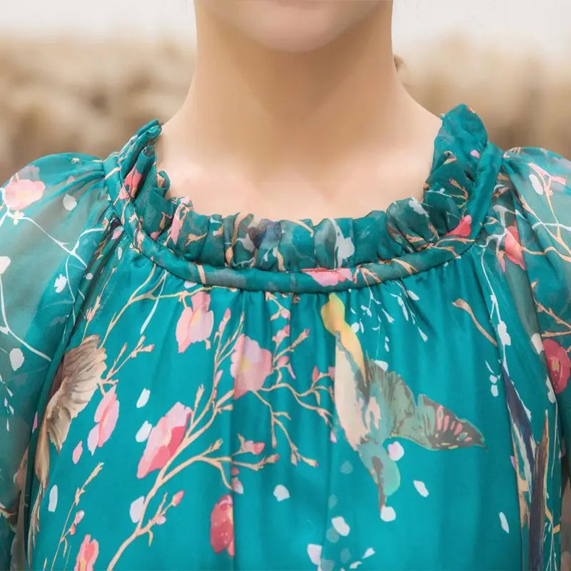 Robe Boho à manches longues en mousseline de soie à imprimé floral pour femmes