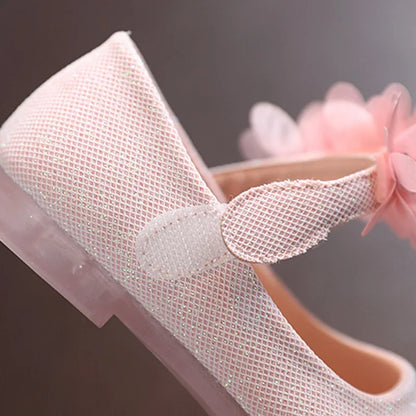 Chaussures de princesse en cuir à fleurs brillantes pour enfants