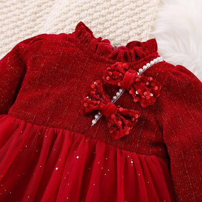 Robe de Noël en velours rouge pour bébé fille