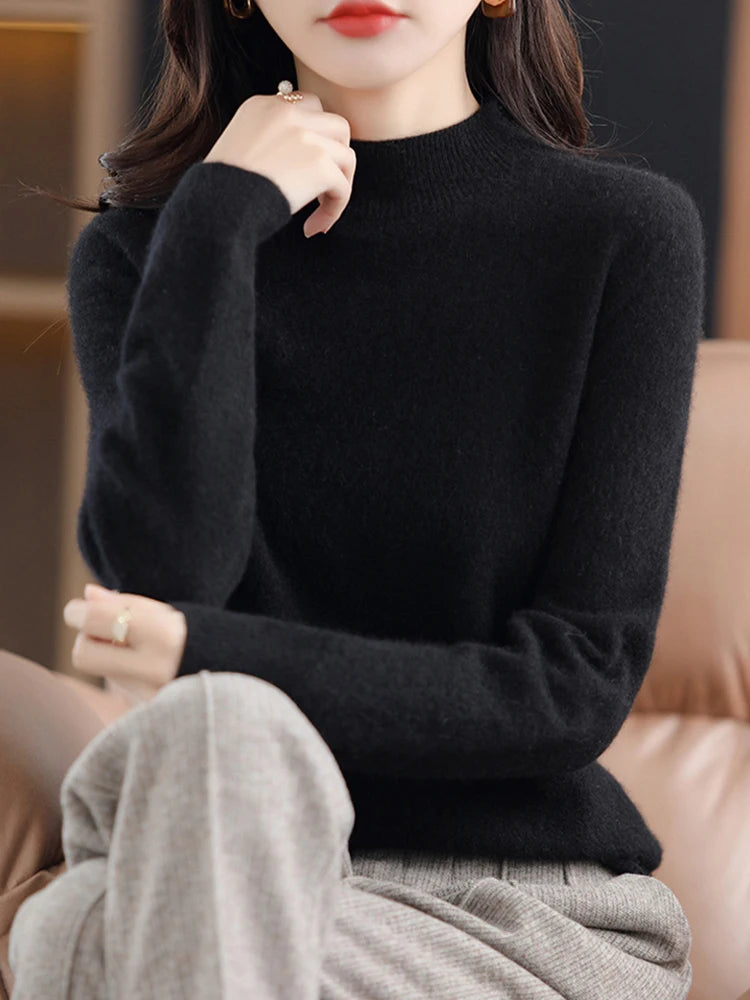 Women's Pure Woolen Slim Knitted Cashmere Sweater