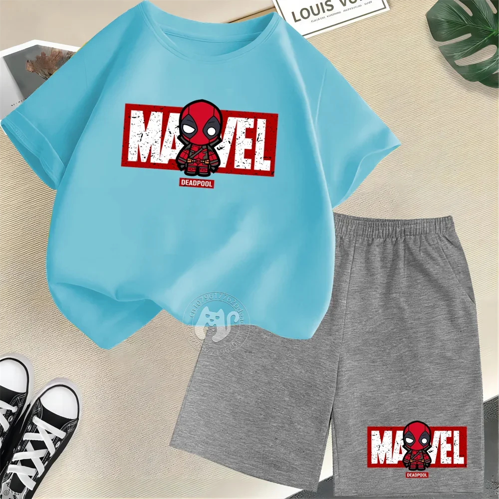 Niedliche Kurzarm-Outfits aus Baumwolle mit Cartoon-Print für Kinder