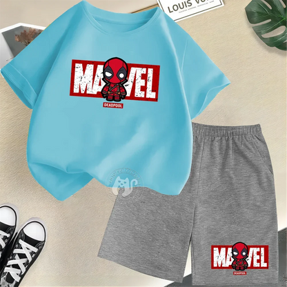 Niedliche Kurzarm-Outfits aus Baumwolle mit Cartoon-Print für Kinder