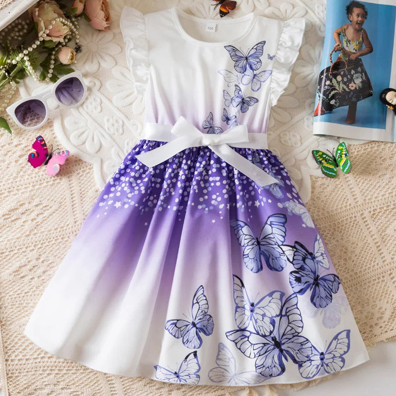 Blumenmädchen-Schmetterlings-Prinzessinnenkleid für Kinder – Partykleid aus Tüll mit Rüschenärmeln