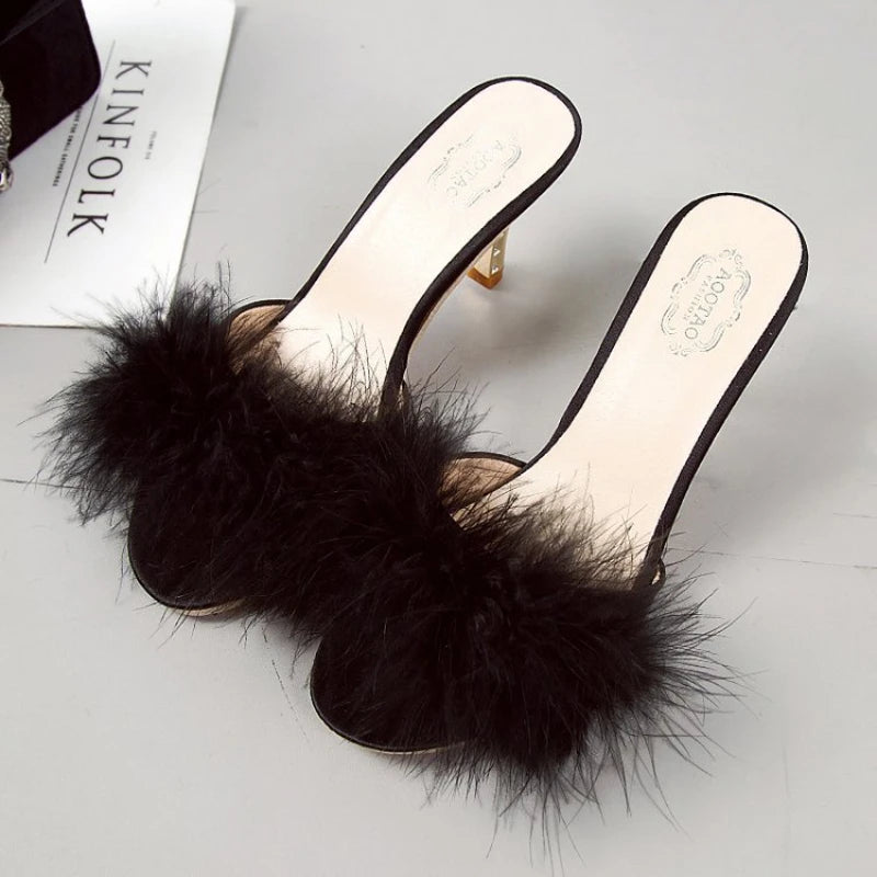 Women's Hairy Stiletto High Heel Fluffy Slippers
