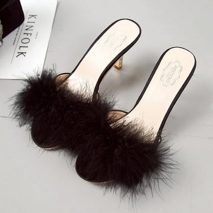 Women's Hairy Stiletto High Heel Fluffy Slippers