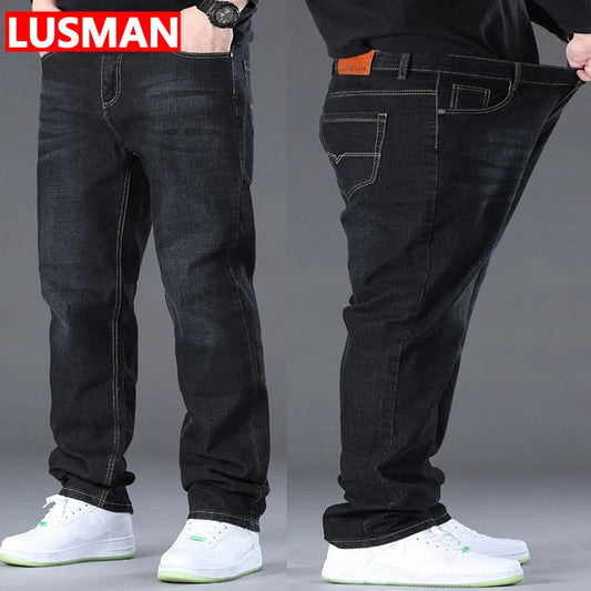 10XL lockerer schwarzer Jeansstoff für Herren – hohe Taille