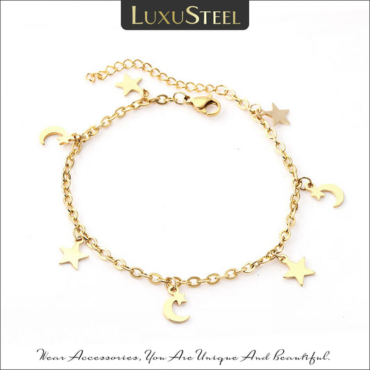 Stainless Steel Leg Bracelet - Gold Color Star Shape Chains