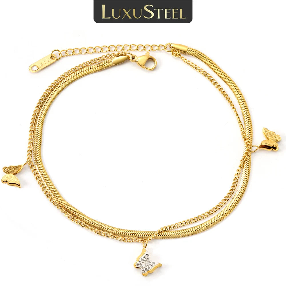 Gold-Silberfarbenes hohles Schmetterlings-Fußkettchen-Armband