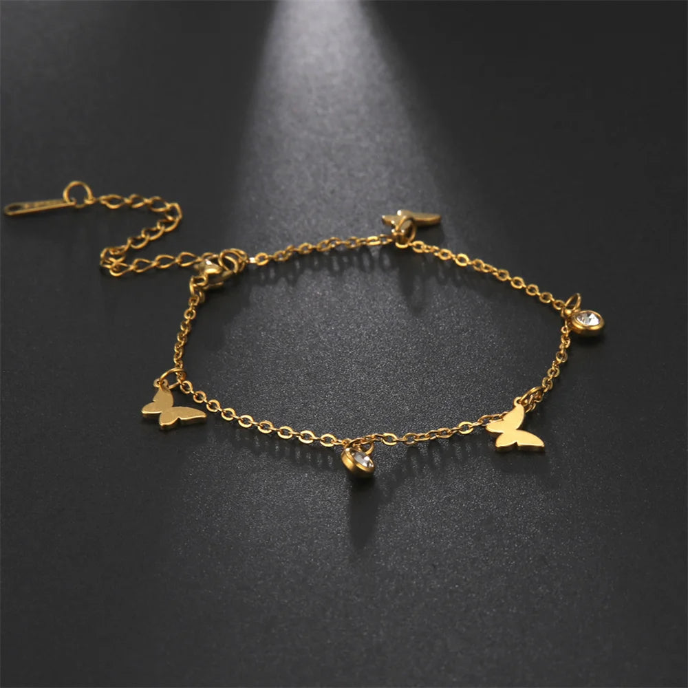 Stainless Steel Star Moon Heart Butterfly Anklet – Women’s Foot Bracelet Chain