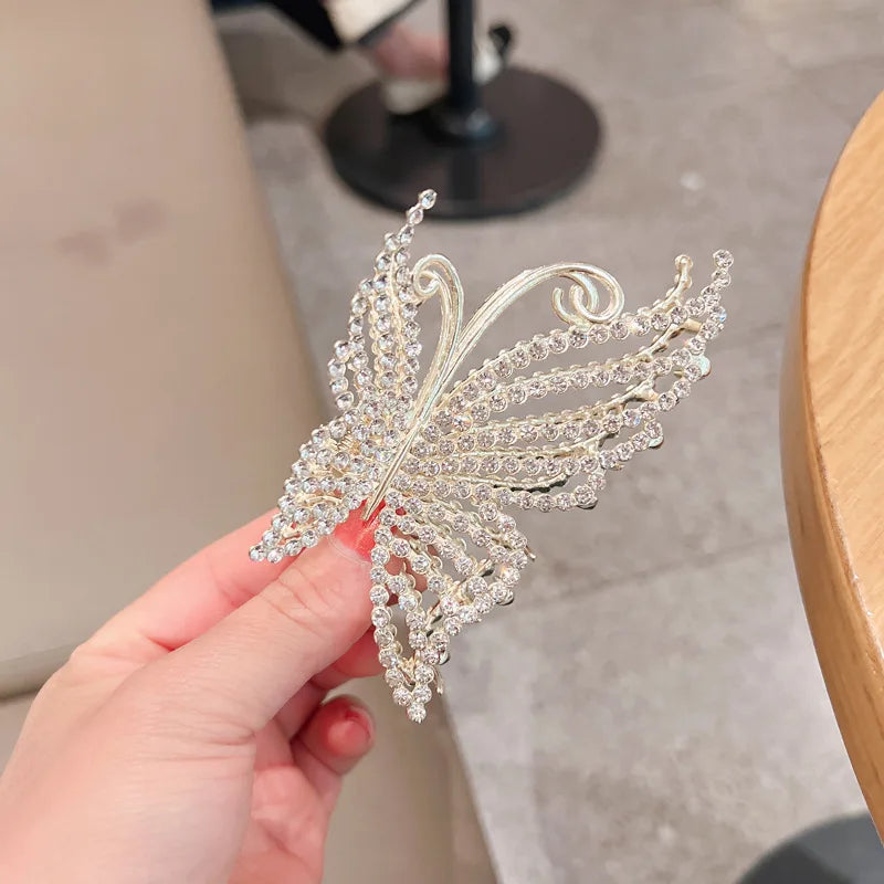 Rhinestone Butterfly Hair Claw Clips for Women – Pearl & Crystal Bling Hair Accessories