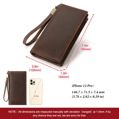 Men’s Leather Long Wallet Clutch with Phone Pocket – RFID Blocking Credit Card Holder