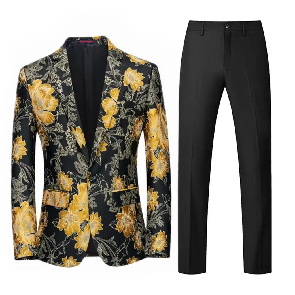 Orange Flower Pattern 2-Piece Suit for Men