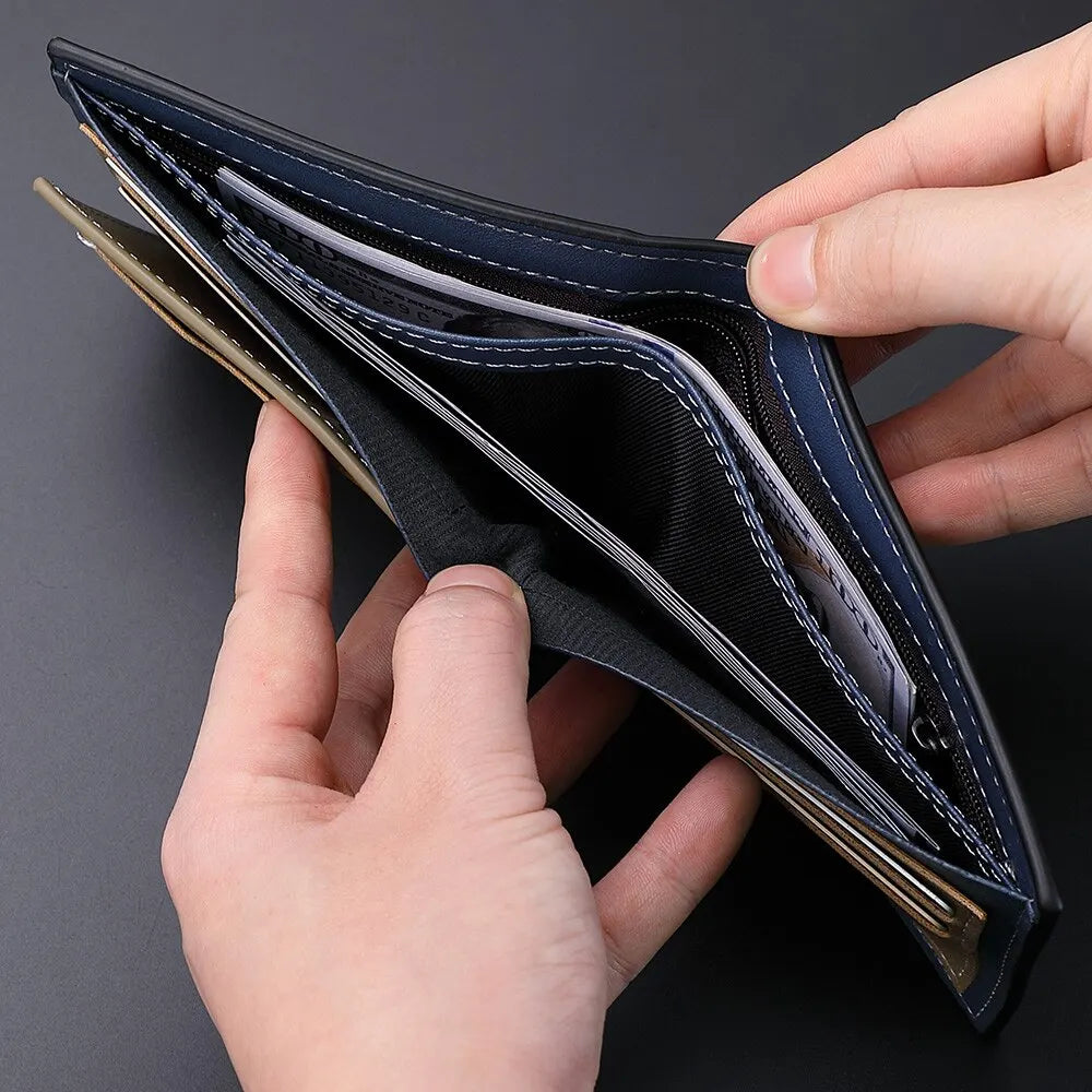 Portefeuille multifonction horizontal pour hommes avec porte-monnaie à fermeture éclair
