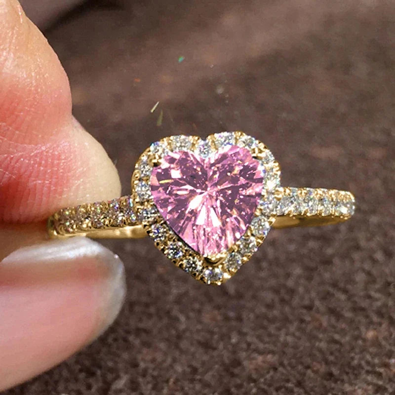Bague en zircon cubique en forme de cœur pour femme – Bijou de promesse de fiançailles esthétique et brillant