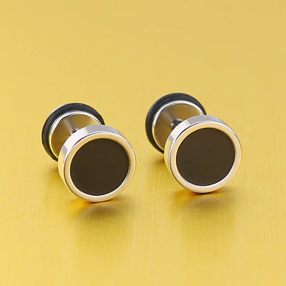 Men's Titanium Steel Round Black Oil Drip Stud Earrings